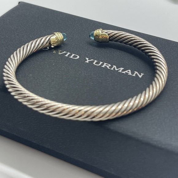 David Yurman Classic Cable Bracelet with 14K Yellow Gold and Blue Topaz, 5mm - Picture 4 of 11